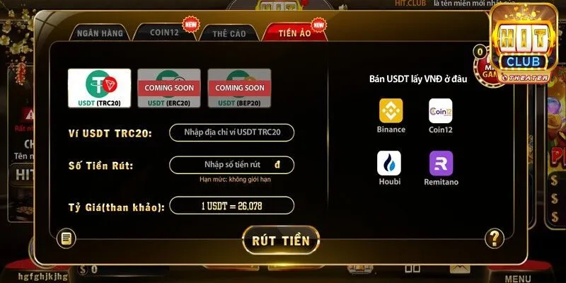 Cách rút tiền Hitclub thực hiện giao dịch đơn giản 6 Cách rút tiền Hitclub thông qua tiền ảo